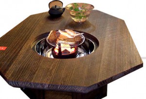 Regular Octagonal IRORI dining table made of Paulownia wood fired on surface
